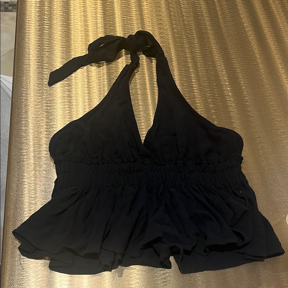 Black Peplum Tie Front Top